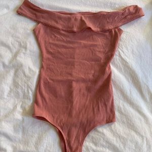 Salmon pink REFORMATION off the shoulder bodysuit